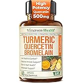 Quercetin with Bromelain Turmeric Curcumin Supplement – Allergy Relief, Immune & Joint Support – Organic Turmeric Supplement w/Bioperine for Enhanced Absorption, 60 Quercetin 500mg Capsules