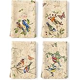 Arquiel Retro Birds Tea Towels, Vintage Rustic Cotton Kitchen Towel 18.9×27.5 inch, Quick Drying Dish Cloth for Party Anniversary Holiday Decoration Housewarming Gifts