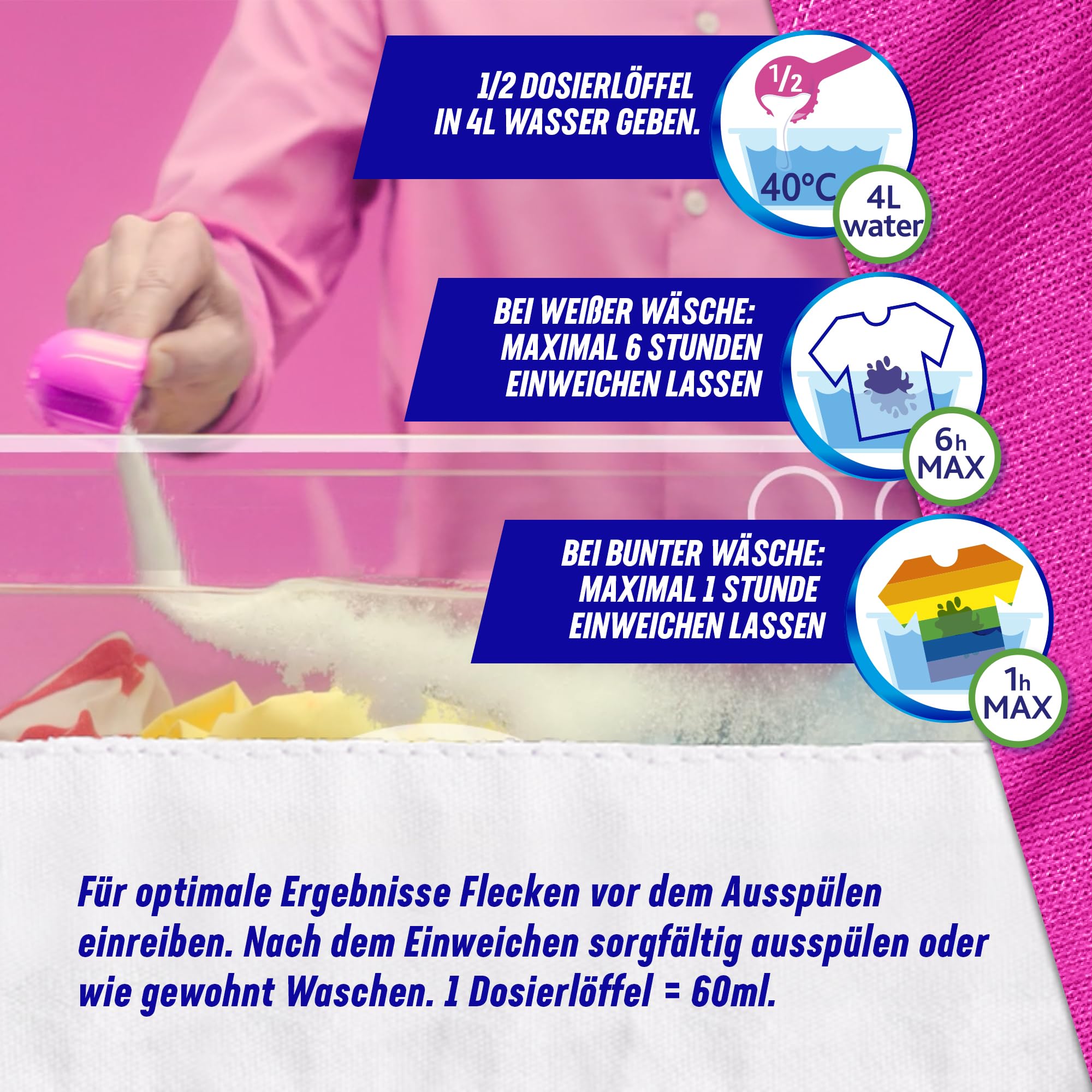 Vanish Oxi Action Pulver Pink – 1 x 1,125 kg – Fleckenentferner und Wäsche-Booster Pulver ohne Chlor – Für bunte Wäsche 9