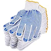 Pafeooui 24 Pairs Cotton Work Gloves with Extra-Large Anti-Slip PVC Dots – Durable, Breathable & Reinforced Grip for Construction, Warehouse, Gardening, and Heavy-Duty Tasks