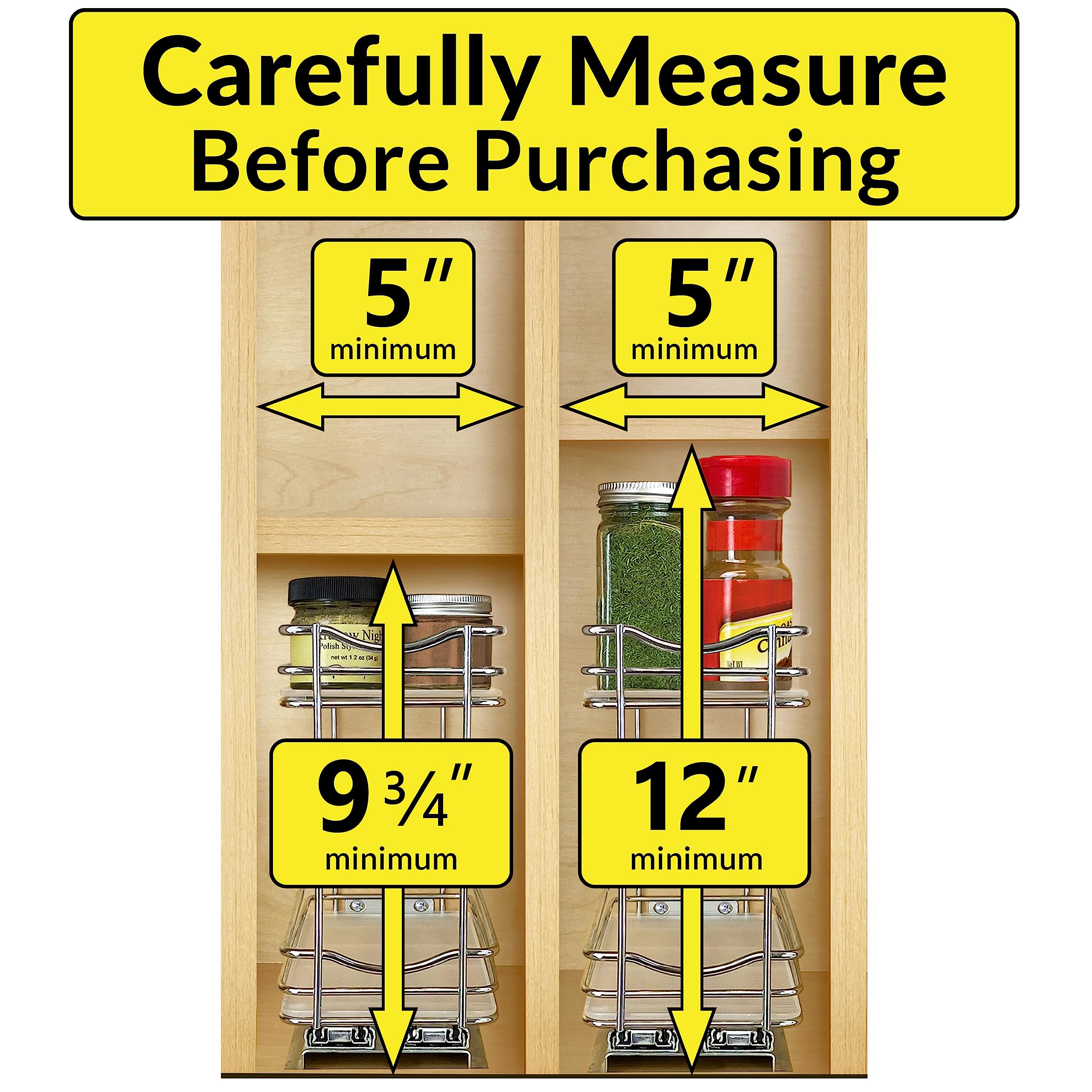 LYNK PROFESSIONAL® Pull Out Spice Rack Organizer for Inside Kitchen Cabinets - 4-3/8 inch Wide - Slide Out Drawer – Chrome Sliding Spice Cabinet Organization Shelf Racks - 2 Tier
