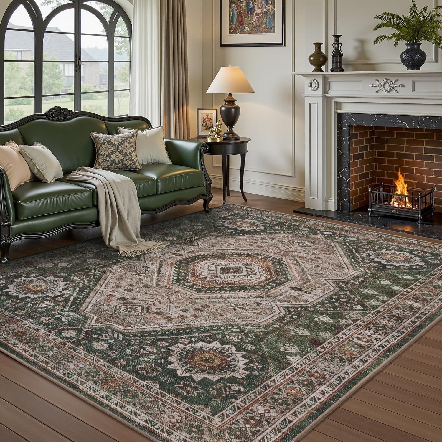 Photo 1 of RESARE-Area Rug 6X9 Rug for Living Room-Machine Washable Rugs for Bedroom-Soft Vintage Green Non Slip Carpet- Rug for Dining Room Office Under Bed or Table