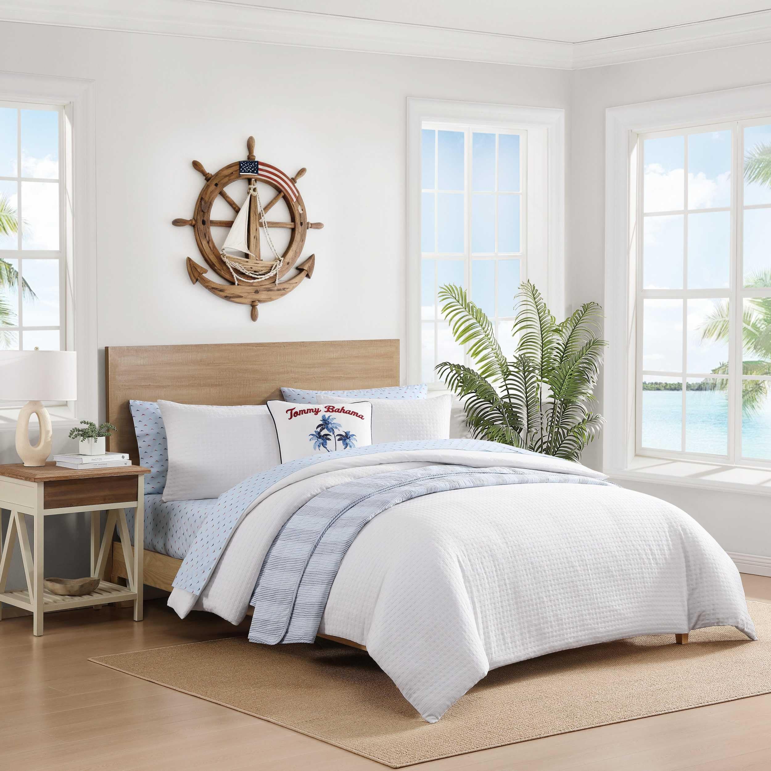 Tommy Bahama - Queen Size Sheet Set, Crisp & Cool Cotton Percale Bedding, Deep Pockets, Bed Sheets with Matching Pillowcases (Iconic Marlin Blue) Image