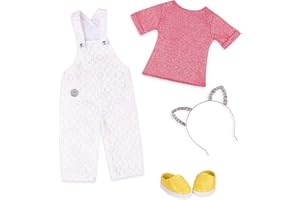 Glitter Girls – Glisten & Glam - Lace Overalls & Cat Ear Deluxe Outfit - 14-inch Doll Clothes– Toys, Clothes & Accessories For Girls 3-Year-Old & Up, includes Top (1)
