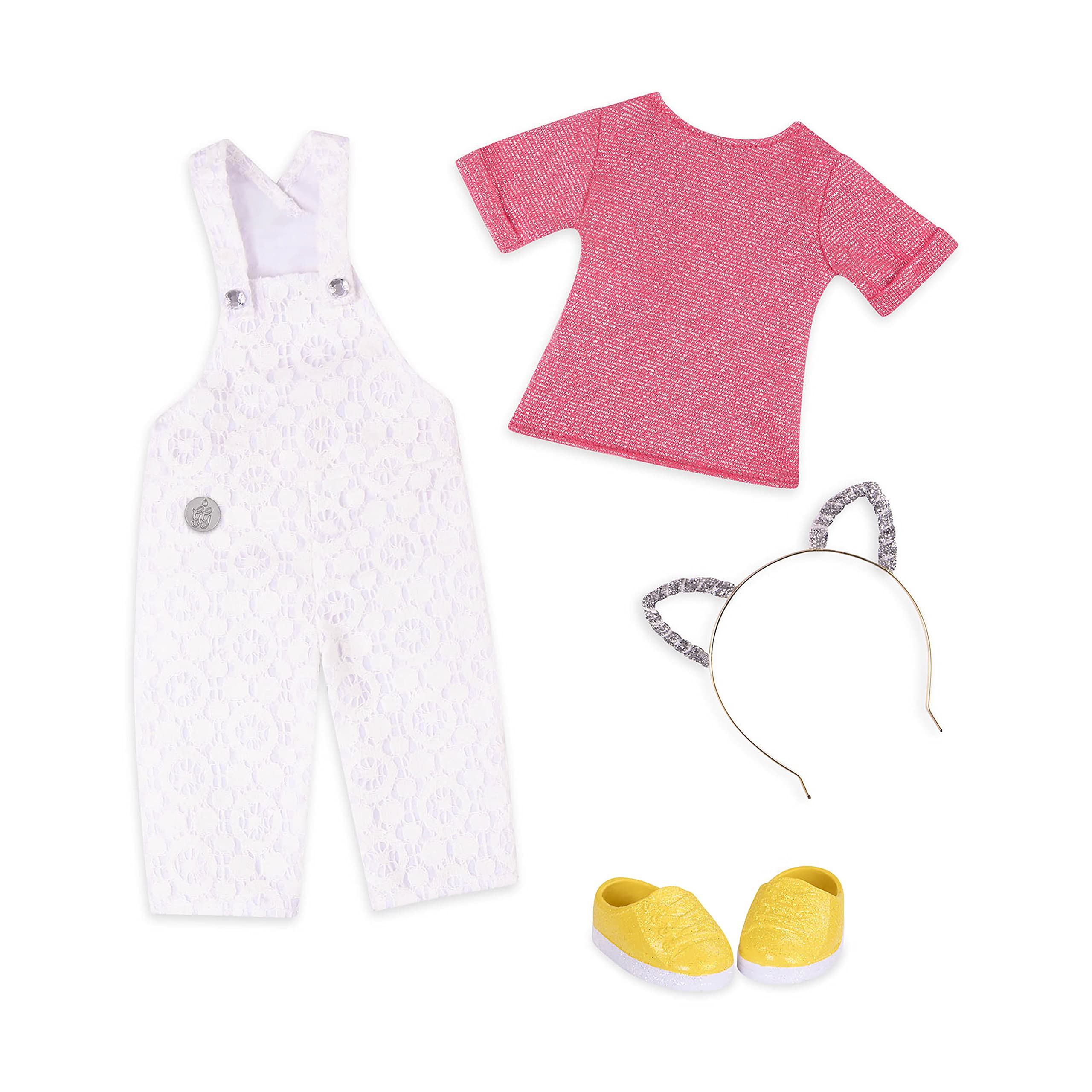 Glitter Girls – 14-Inch Doll Clothes – Glisten & Glam – Lace Overalls & Cat Ear Deluxe Outfit – Toys, Clothes & Accessories For Girls 3 – Year – Old & Up