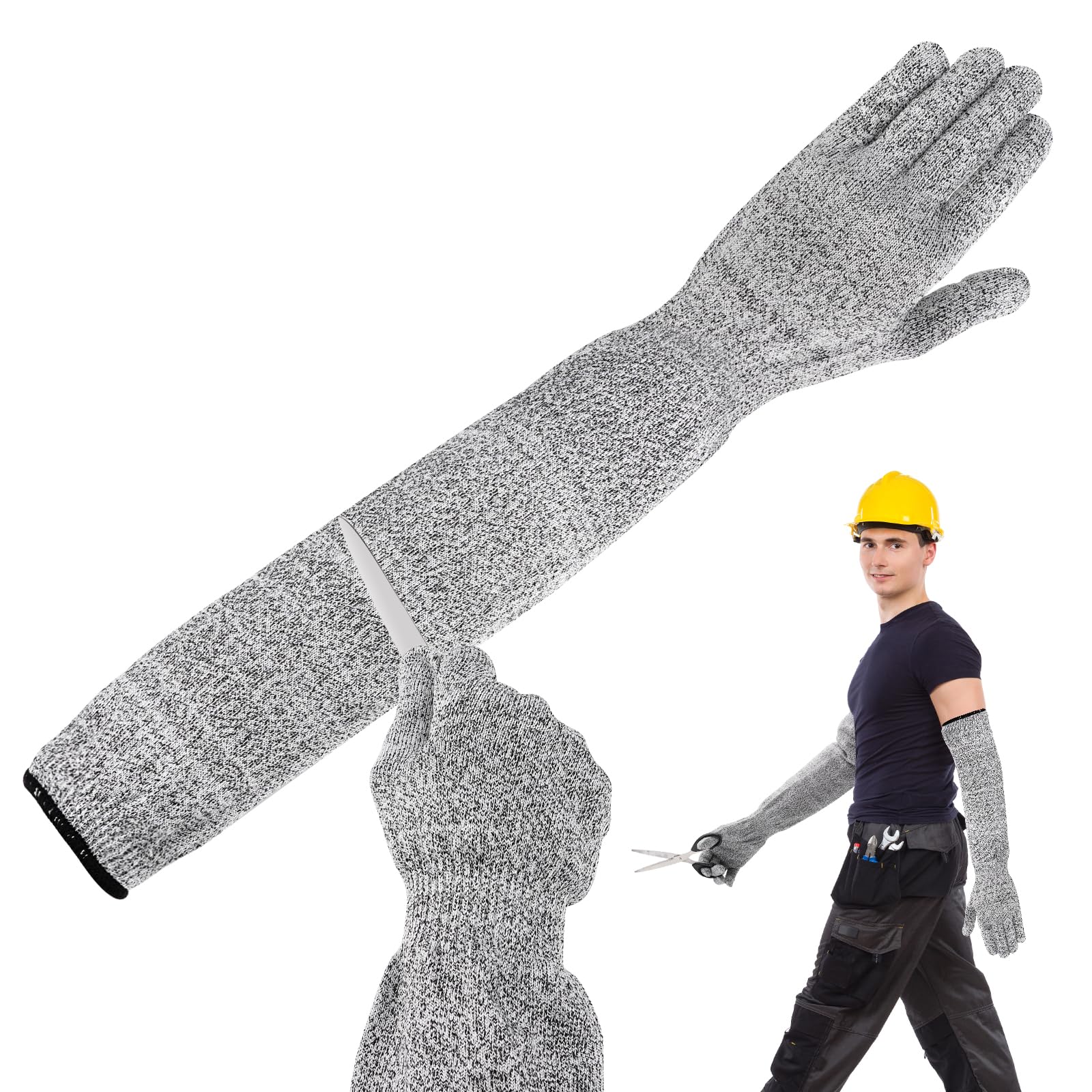 Guard Brand Level 5 Cut-Resistant Protective Gloves with Long Sleeves for Gardening and Kitchen Work, Heavy-Duty