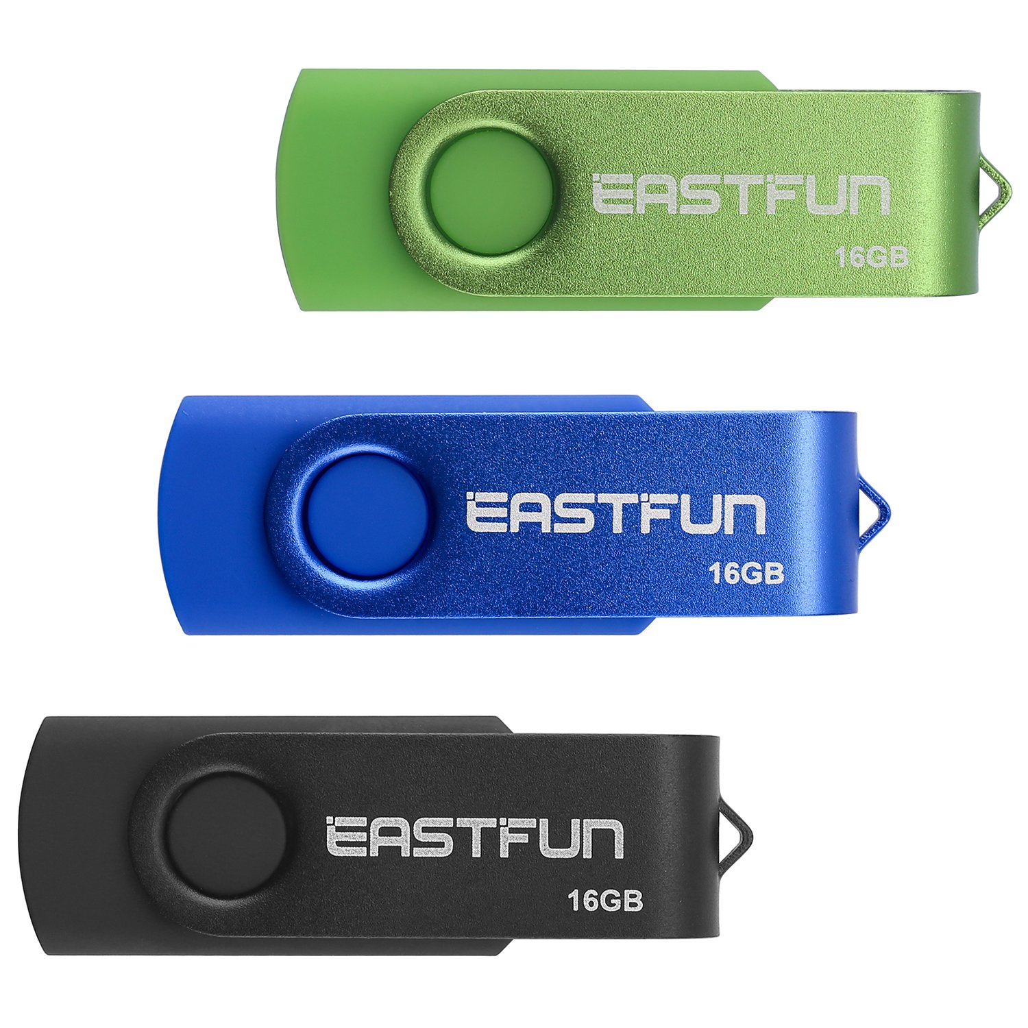 Photo 1 of EASTFUN 3 Pcs 16GB USB 2.0 Flash Drive Fold Storage Memory Stick Thumb Drive Swivel Design, Mix Colors (Black Blue Green)