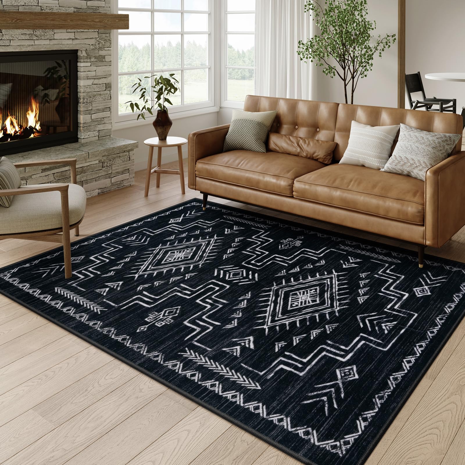 Photo 1 of STARUIA Moroccan Washable 5x7 Area Rugs, Black Western and Aztec Tribal Boys Neutral Rug for Living Room, Soft Non-Slip Stain Resistant Large Carpet for Bedroom Dining Table Office