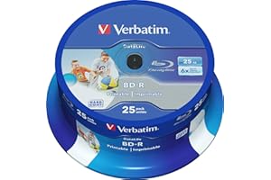 Verbatim 25GB BD-R 'Datalife 6X Pack of 25, Wide Inkjet Printable, 25 Count