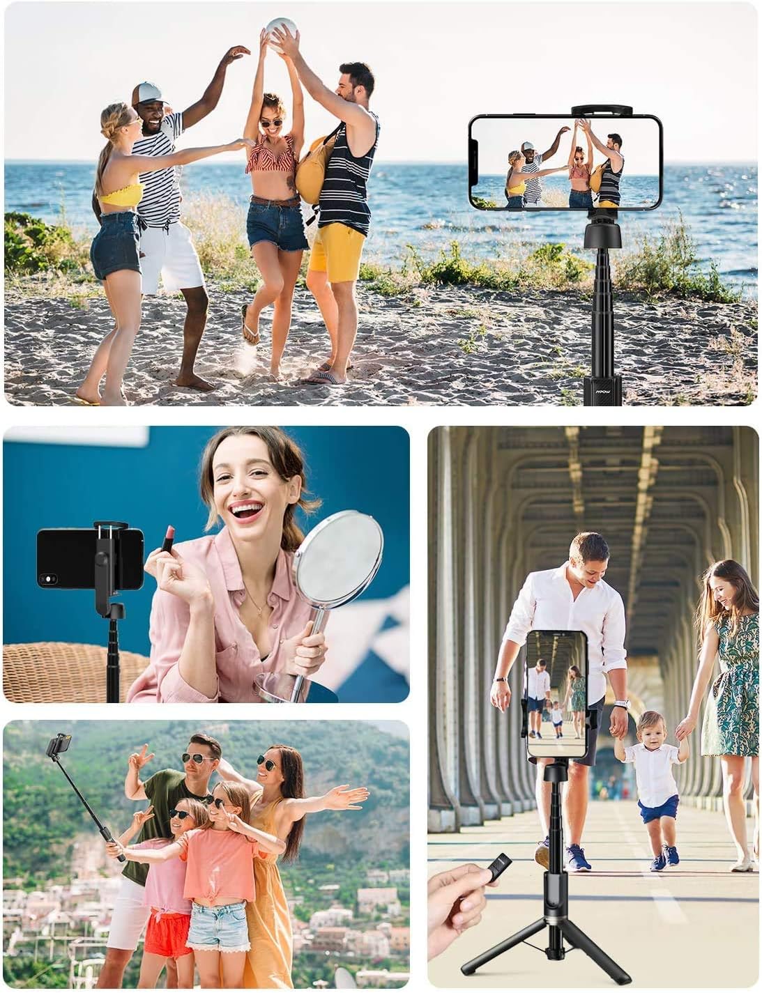 Selfie Stick, Mpow Selfie Stick Tripod with Bluetooth Remote, 360° Rotation Extendable Phone Tripod Stand Selfie Stick Compatible with iPhone11, X, iPhone 8, 8 Plus, 7, 7 Plus, Galaxy S9 S8 and More