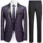 Cloudstyle Mens 2 Piece Floral Jacquard Dress Suit Set 1 Button Print Dinner Jacket Pants