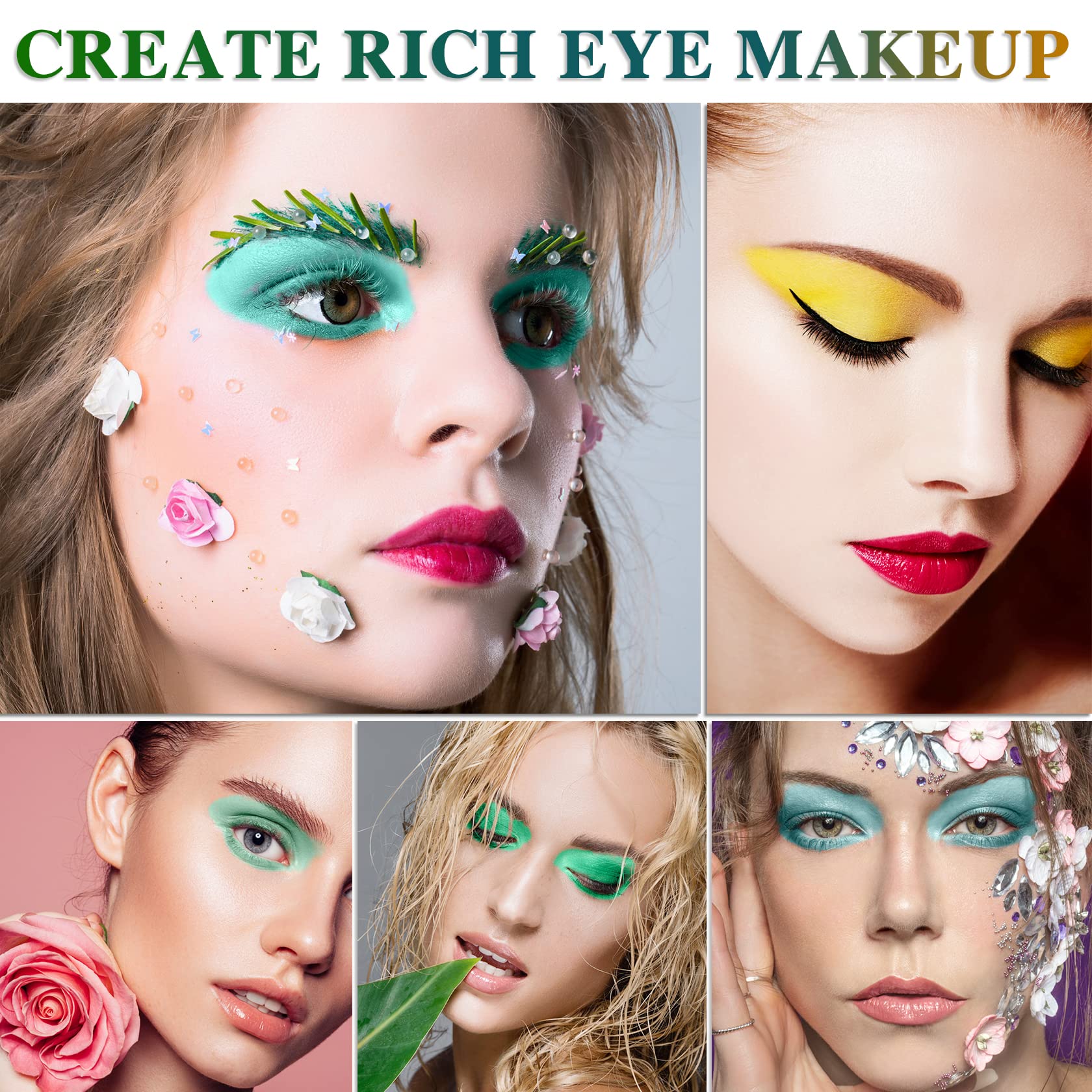 Green Eyeshadow Palette，QIUFSSE 15 Colors Eye Shadow Pallete Sets Highly Pigmented Matte Glitter Colorful Long Lasting Blendable Forest Emerald Green Yellow Makeup Pallet for Women Christmas Halloween