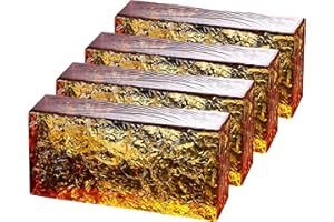 BOLDWAY 4 Pack-7.9"x3.9"x2" Amber Glass Block-ice Crystal Patterned Rectangular Solid Glass Brick - Used in Building Fields Such as Wall partitions, as Well as for DIY Lighting fixtures, DIY Tables etc.