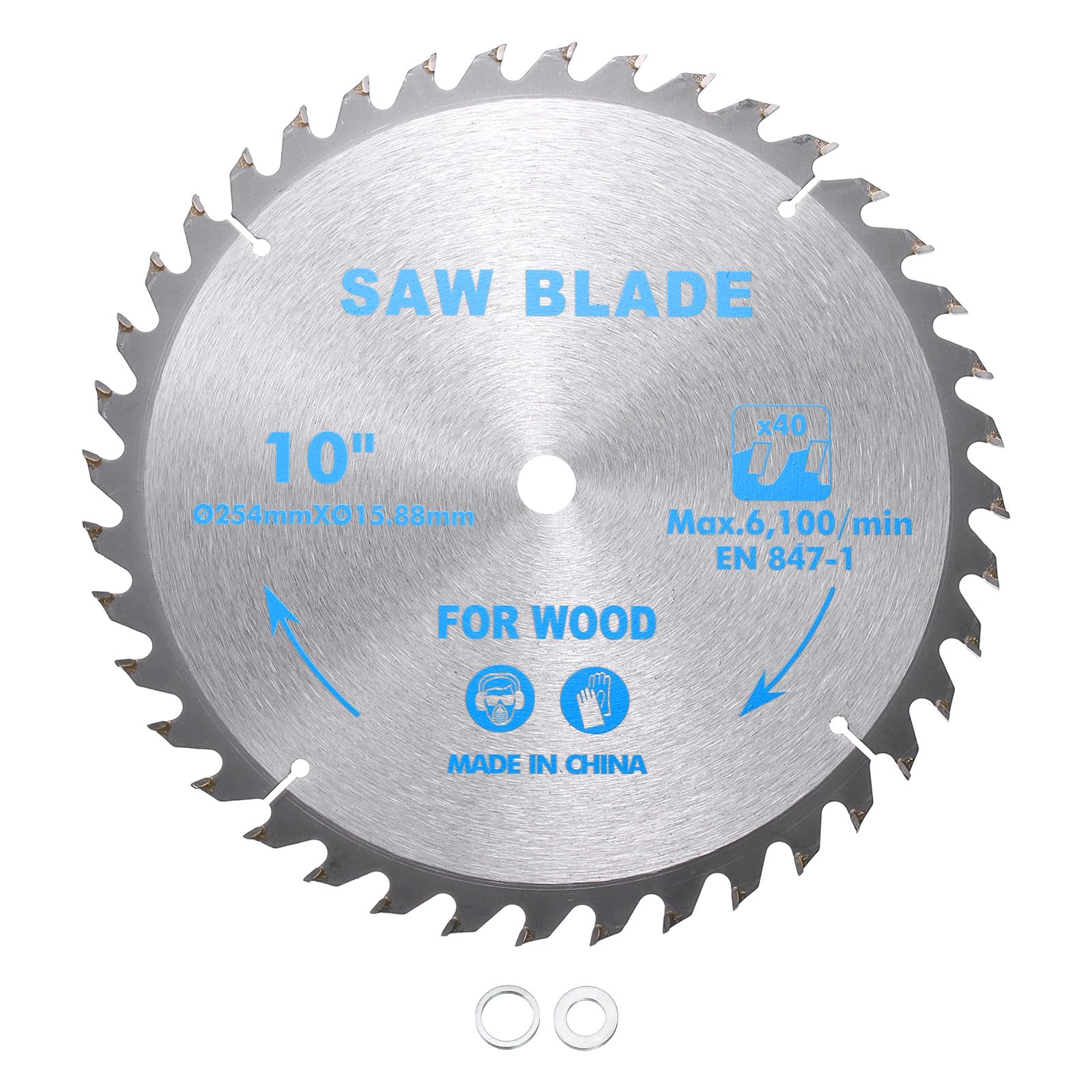 Kozelo Circular Saw Blade - [10 Inch x 40 Teeth x 5/8 Inch Arbor] Tungsten Carbide Tipped Table Miter Saw Blades with 5/8 Inch to 1/2 Inch 3/8 Inch Washer Adapters | Silver