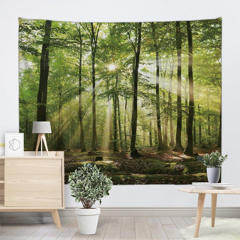 UHUSE Morning Sunshine Through Trees Tapestry-The Forest Freshness Natural Environment Scene Outdoor Picture Print, Bedroom Wall Hanging,Living Room Dorm Tapestry(51X59Inches)