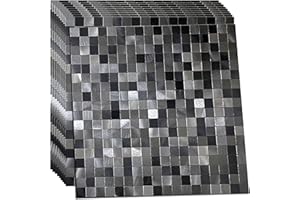 XUANINY 10-Piece Self-Adhesive Metal Backsplash, Peel and Stick Tile for Kitchen Brushed Aluminium Surface backsplash (11.73"x11.73",10) (Black+ Gray)