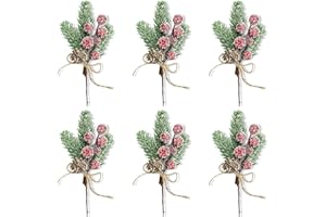 Asekonc 6 Pcs Christmas Red Berry Stems Floral Pine Cones Berries Pinecones, Christmas Tree Picks Red Berry Stems Pine Branches Mini Artificial Holly Cone Picks for Winter Holiday Decor Crafts Gifts