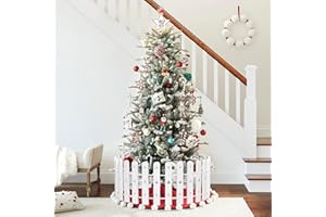 YOHSUGO Christmas Tree Fence, Holiday Decoration White Picket Fence Plastic PVC Heavy Duty, Small Fence Panel Around Artificial Real Xmas Trees, Fence Gate to Go, Freestanding Circle Barrier for Toddler Cats