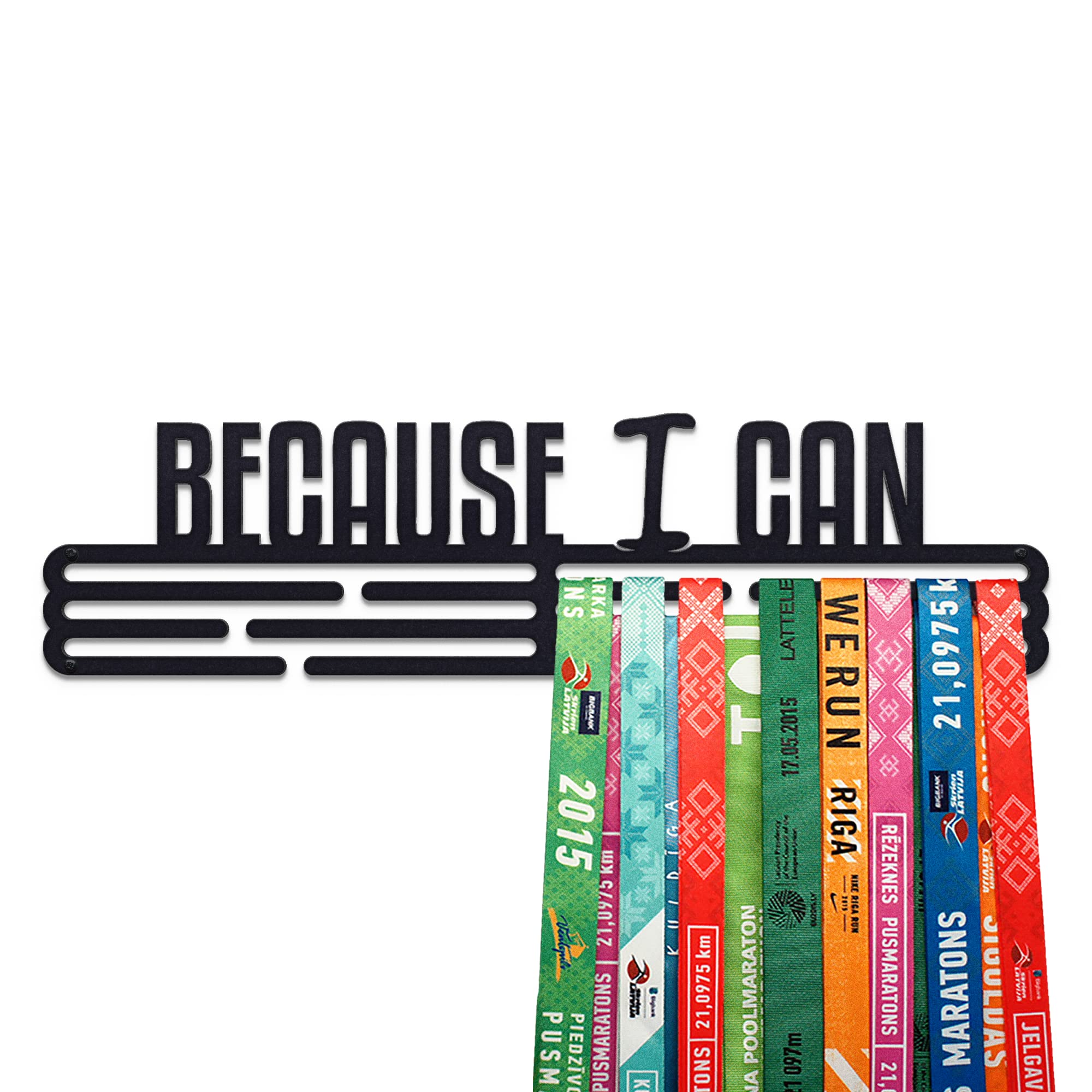 United Medals BECAUSE I CAN Sport Medal Hanger Display | Matte Black Steel Medal holder | Awards display rack for up to 48 medals