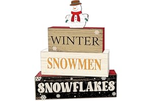LSJEHTQ 4 Pcs Snowman Christmas Decor, Snowflakes Table Decorations, Christmas Tiered Tray Desk Decor Gifts, Winter Wooden Xmas Stack Block Signs Table Centerpiece for Farmhouse Office -B14
