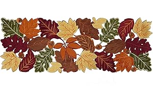 OWENIE Thanksgiving Runner, Fall Leaf Table Runner for Autumn Home Decorations, Fall Table Centerpieces, Embroidered Cutwork Farmhouse HarvestMaple Leaf Runner, 13 Inch x 36 Inch