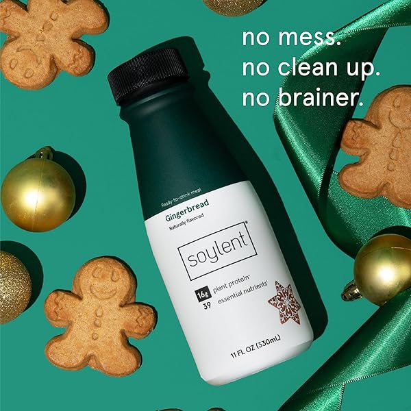 SOYLENT COMPLETE MEAL REPLACEMENT SHAKE, GINGERBREAD, 16G COMPLETE PROTEIN, READY-TO-DRINK PLANT BASED PROTEIN DRINK, 1G SUGAR, 11OZ (4 PACK)