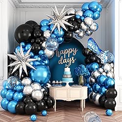 Blue Silver Black Balloon Arch Kit,Balloon Garland