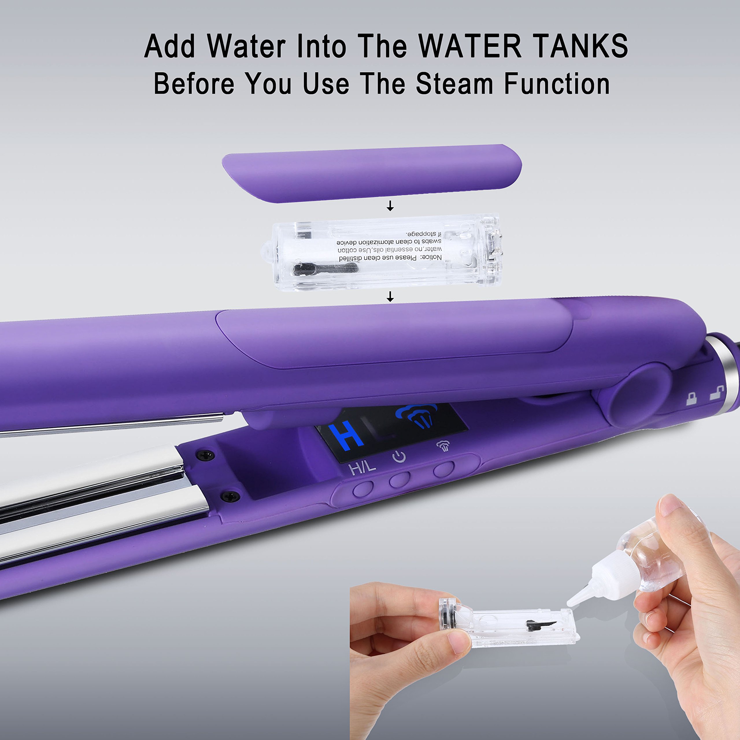 Haarglätter Dampf, Beaulinks Stream Multistyler Lockenstab 2 in1 Glätten & Locken Professionelles Salon mit PTC Heiztechnologie LED Anzeige 170 ℃ -220 ℃ Lila