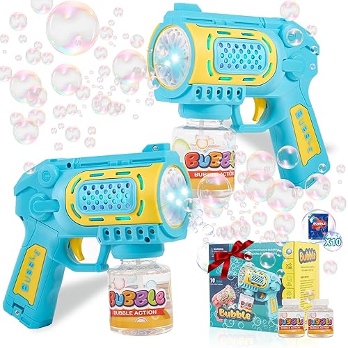 Toys for 3+ Year Old Boys Girls: 2 Pack Bubble Gun Machine with Bubble Solution, Kids Toys for Ages 2-4 4-6 5-7, Outdoor Outside Toy for Kids Ages 4-8, Gifts for 3 4 5 6 7 8 Year Old Boys Birthday