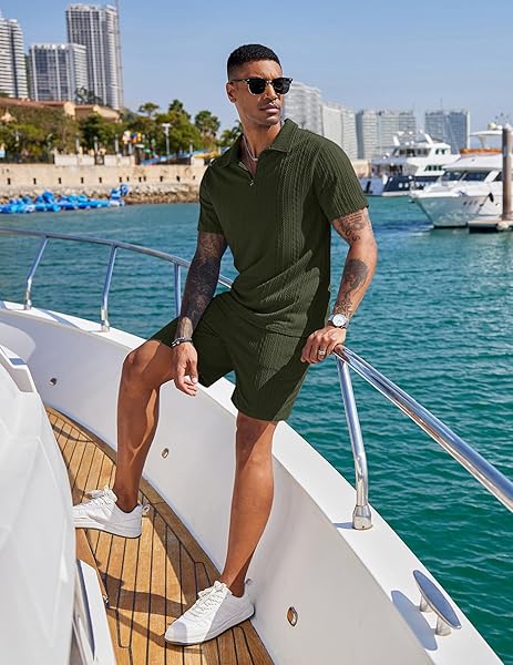 COOFANDY MENS SHORT SETS 2 PIECE OUTFITS FASHION SUMMER TRACKSUITS CASUAL SHIRT AND SHORTS SET