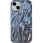 Caseative for iPhone 14 Case, Blue | Pleated Water Ripple Chrome Wave Pattern Soft