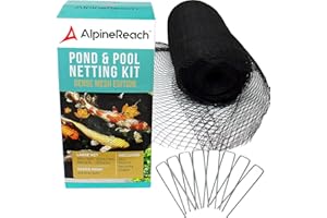 AlpineReach Pond Netting Kit 15 x 20 Feet & 20 Steel Staples - Woven Fine Mesh Heavy Duty Stretch Net Cover for Leaves - Protects Koi Fish from Blue Heron Birds Cats Predators - Galvanized Stakes