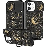 Funermei for iPhone 11 Case - Women Girls Cute Phone Cover Girly Pretty Aesthetic Sun Moon Stars Unique Design with Camera Cover and Ring Stand Funda for Apple 11
