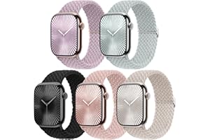 EOMTAM 5 Pack Braided Stretchy Adjustable Straps Compatible for Apple Watch Band 38mm 40mm 41mm 42mm 44mm 45mm 46mm 49mm for Women Men ,Sport Elastic Nylon Cloth Wristbands for iWatch Series 10 9 8 SE 7 6 5 4 3 Ultra 2/1(Succulent,38)