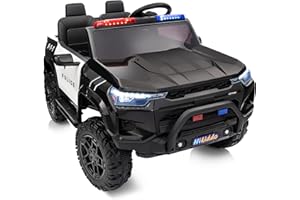 Hikiddo 24V 10Ah Electric Police Car Ride on Toy for Big Kids, 4WD 2 Seater Kids Ride on Car SUV w/Remote Control, 4x200W Motors - Black
