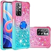 CCSmall for Xiaomi Redmi Note 11 4G Clear Glitter Case with Diamond Kickstand, Flowing Liquid Gradient Quicksand Bling Sparkly Cute Phone Cover Case for Redmi Note 11 4G/Note 11S JB Powder Blue