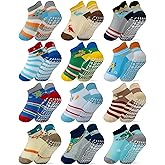 RATIVE Anti Slip Toddler Ankle Socks with Grips Non Skid Cotton Baby Socks for Boys & Girls
