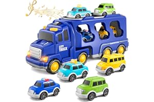 Bennol Toddler Trucks Toys for Boys Age 3-5, 5 in 1 City Car Truck for Toddlers Boys Girls 3 4 5 6 Years Old, Toddler Boy Toys Christmas Birthday Gift Car Sets with Light Sound