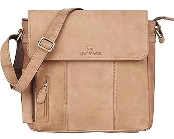 Leaderachi-100% Genuine Hunter Leather Crossbody Laptop Messenger Bag [Novara]