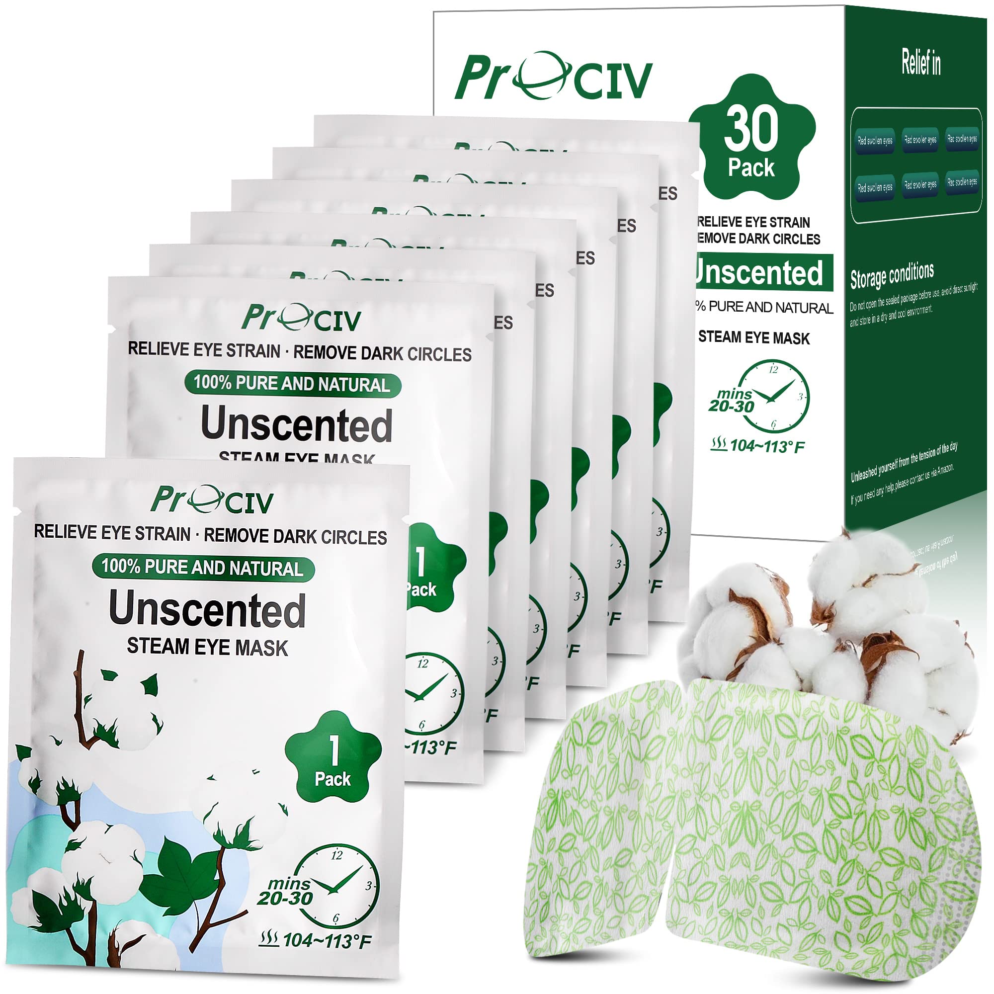 30 Packs Steam Eye Mask Warming Eye Mask Self Heating Eye Mask Sleep Mask Heated Eye Mask for Dry Eyes Fatigue Disposable Moist Hot Compress Eye Patch Great Gifts for Men Women (Unscented-30)