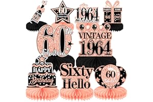 Elomy 60th Birthday Decorations Women - 9PCS Glittery 60th Birthday Party Decorations Rose Gold Honeycomb Centerpieces for Birthday Table Decoration Chic 1964 Hello Sixty Birthday Party Decorations