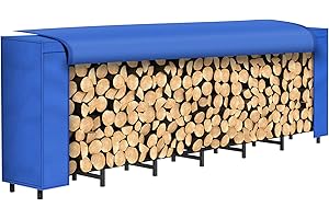 NANANARDOSO 8ft Firewood Rack Outdoor with Cover Combo Set Waterproof for Wood Storage, Adjustable Fire Log Stacker Stand, Heavy Duty Firewood Log Rack Holder for Fireplace Metal Lumber, Blue