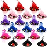DEAYOU 18 Pack Mini Hat Clips, 2" Tea Party Hats for Girls Women, Mini Top Hat Hair Barrette, Hairpin Fascinator with Ribbon Flowers and Faux Feather for Costume Accessory, Decoration, 6 Colors