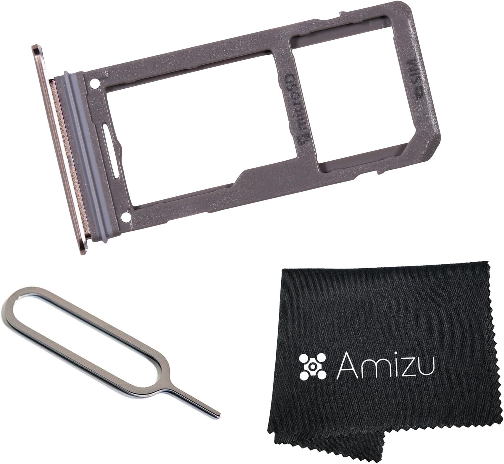 Amizu SIM Card Holder Tray Slot Replacement Part w/Eject Pin Tool for Samsung Galaxy S8 / S8 Plus + Amizu Cloth (Maple Gold)
