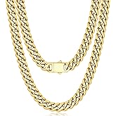 Jewlpire 5mm 7mm 9mm Silver Tone/18k Gold Plated Cuban Link Chain Necklace for Men Boys, Stainless Steel Chains for Men with Push-lock Clasp, Luxury Mens Jewelry with Gift Box, 18 20 22 24 26 Inch