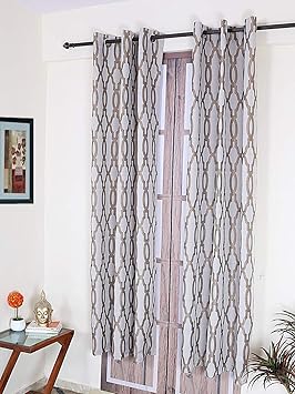 Rangrage 1 Piece Eyelet Polyester Door Curtain, 7Ft, Brown & Gold