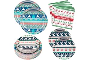 Osonm 180PCS Ugly Christmas Sweater Party Supplies Serve 60, Christmas Party Paper Plates and Napkins Kit for Xmas Holiday Birthday Party Decorations, Includes Dinner Plates, Dessert Plates, Napkins