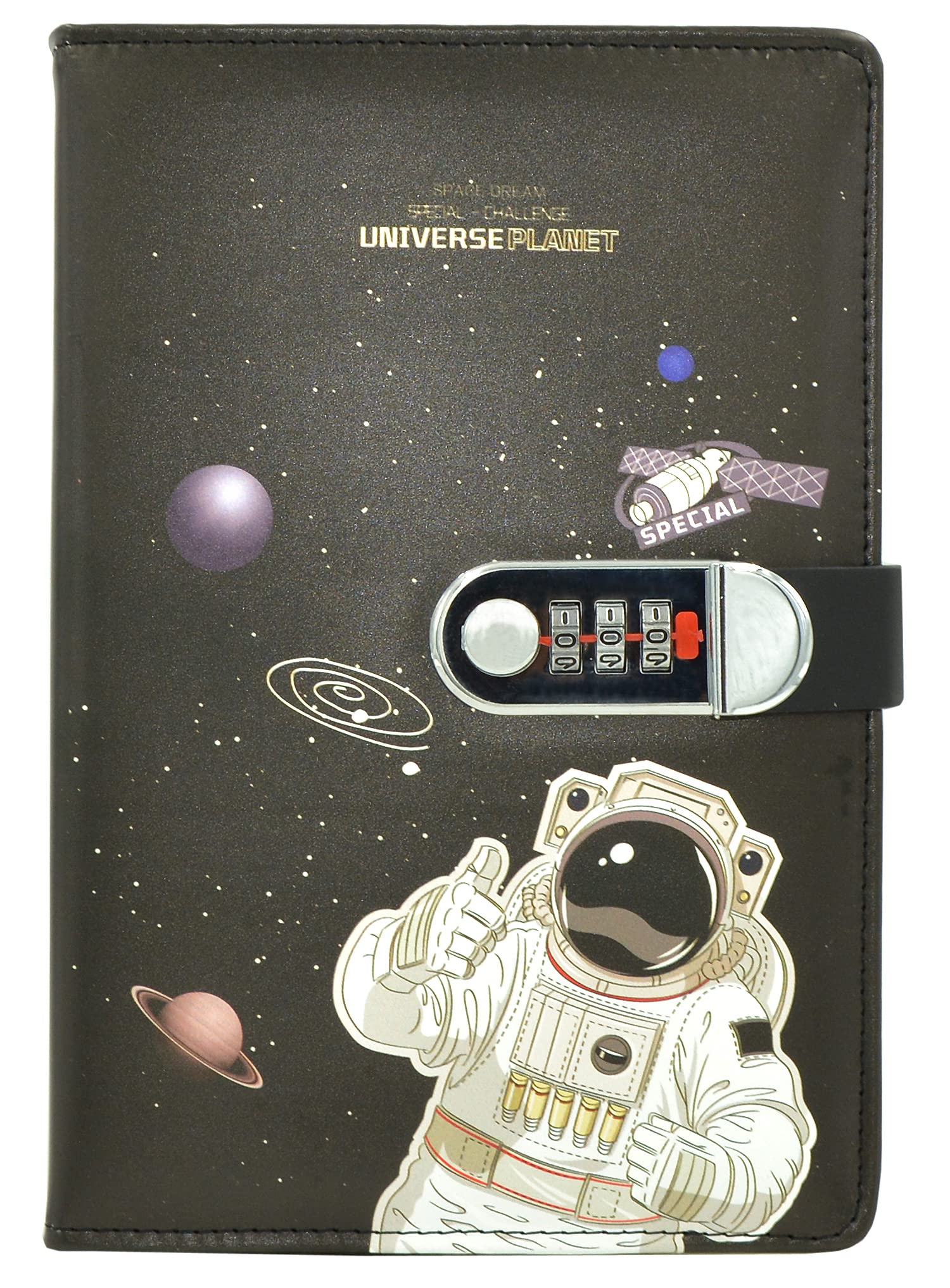 NectaRoy Lockable Diary, PU Leather Password Notebook(Universe Planet), A5 Secret Travel Journal with Lock for Office School Supplies Student Stationery Birthday Gift, 210x145mm