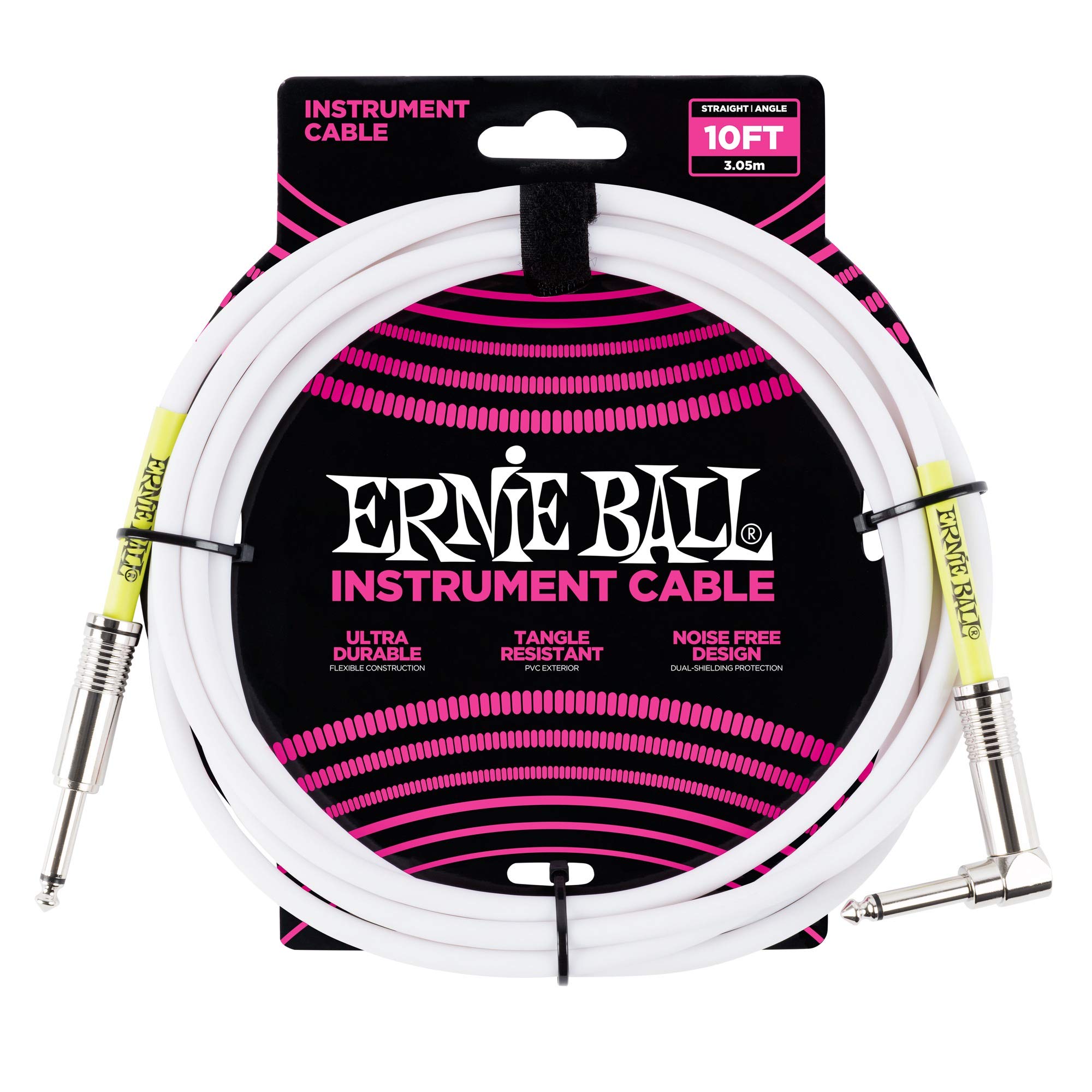 Ernie Ball P06049 10 ft Straight/Angle Instrument Cable - White