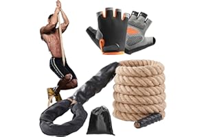 EMEKIAN Natural Jute Gym Climbing Rope, 1.5" Diameter Home Workout Exercise Rope with Knotted Loop & Heat Shrink Cover, Indoor Outdoor Fitness & Strength Training Rope for Adult, Child